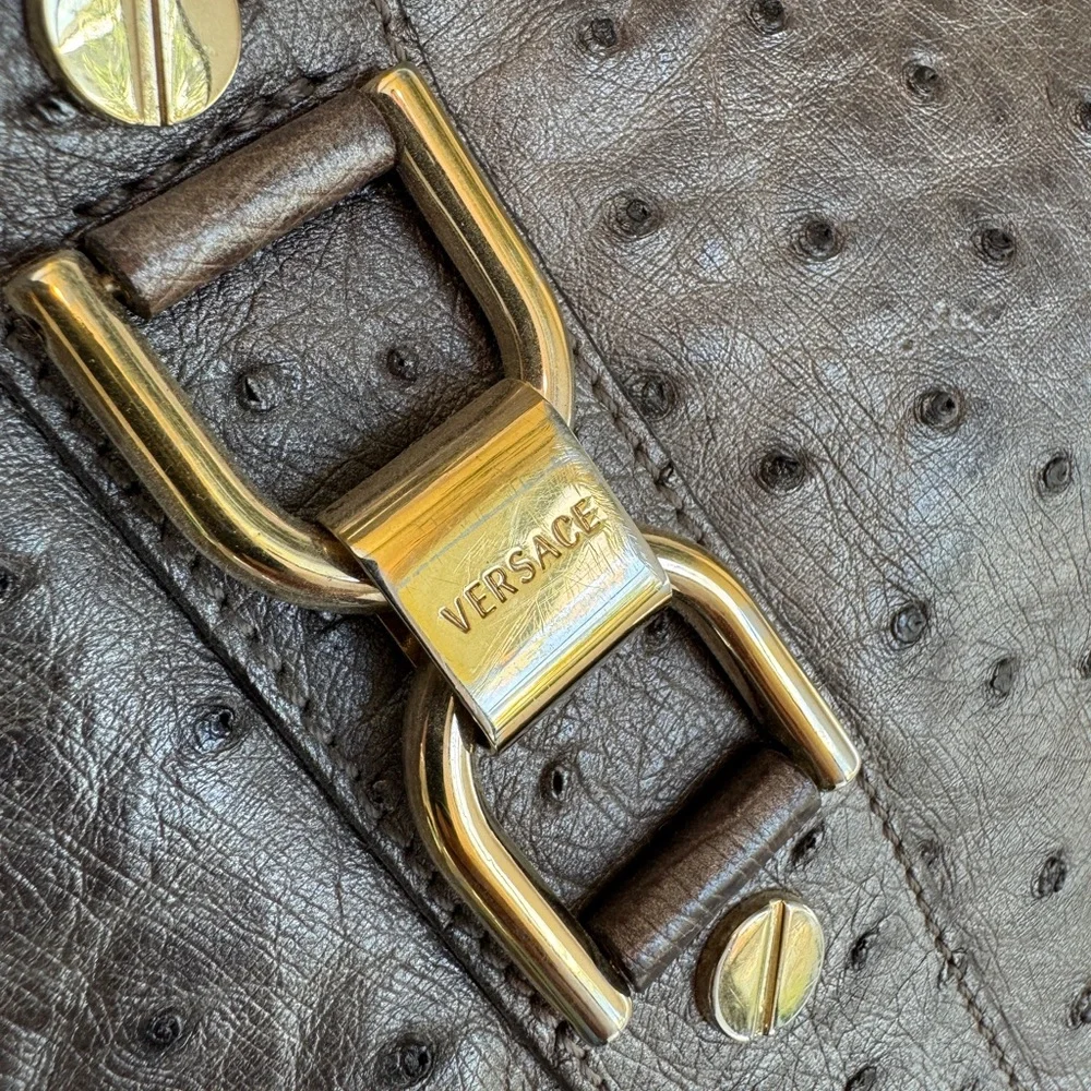 Versace Ostrich Handbag - Silver Grey with Champagne Hardware - Picture 6 of 17